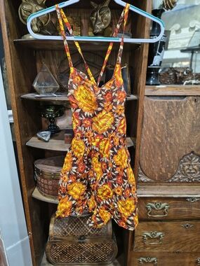 Valerija Floral Strappy Romper in Bold Orange & Brown